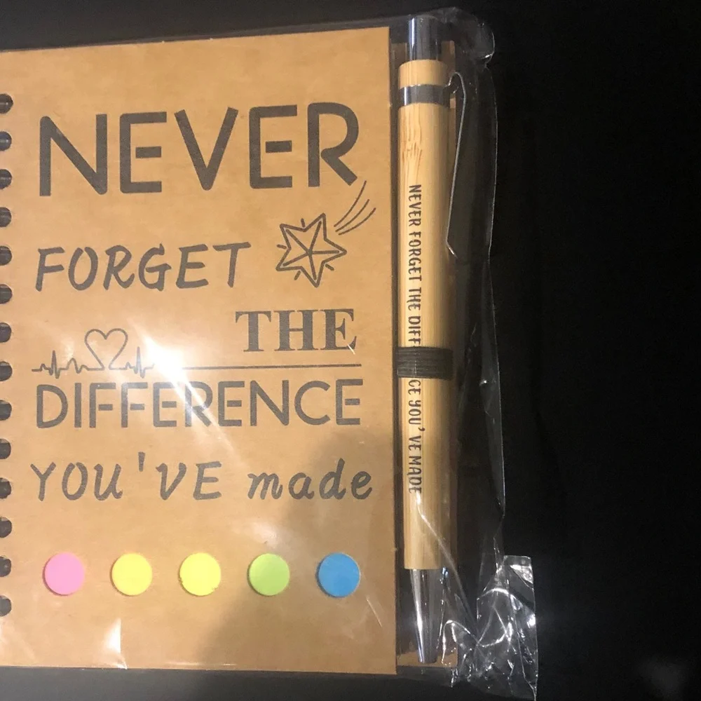 Inspirational Brown Spiral Notebook with Pen and Post It Note Tabs